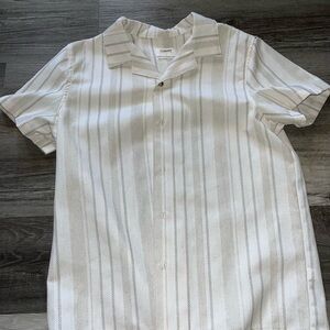 Cabana Life Cream and Tan Striped Shirt